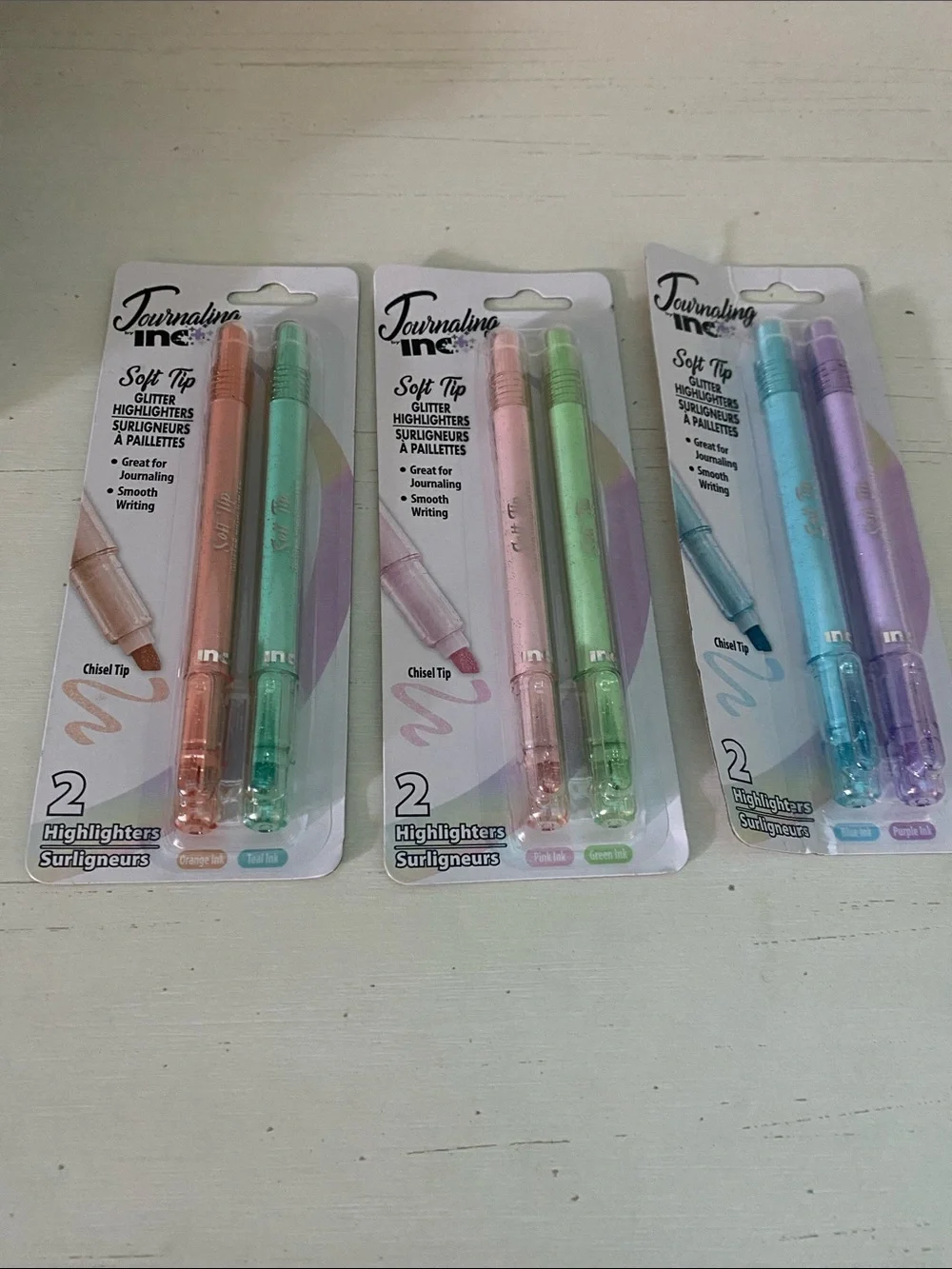 Journaling Inc. Soft Tip Glitter Highlighters-  (3-Pack of 2) VIRAL